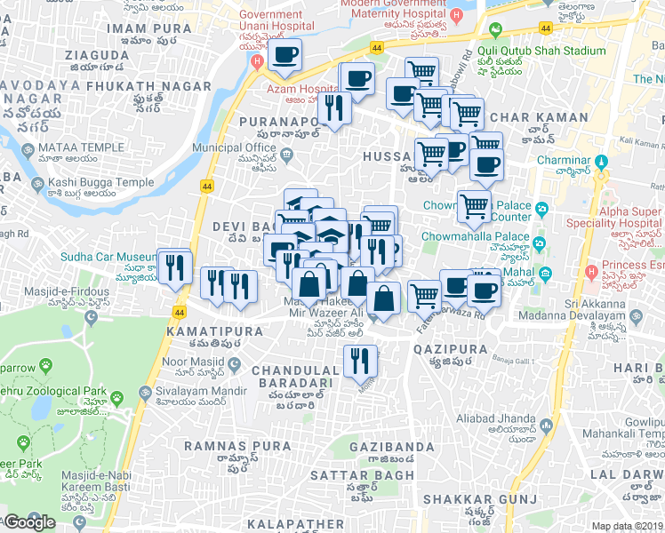 map of restaurants, bars, coffee shops, grocery stores, and more near in Hyderabad