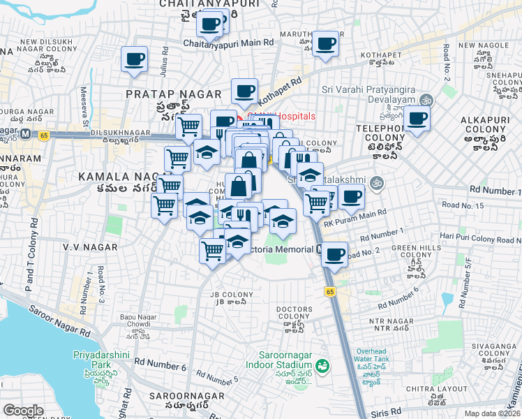 map of restaurants, bars, coffee shops, grocery stores, and more near Road Number 7 in Hyderabad