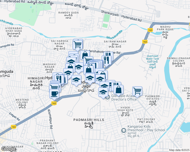 map of restaurants, bars, coffee shops, grocery stores, and more near Chevella Road in Hyderabad