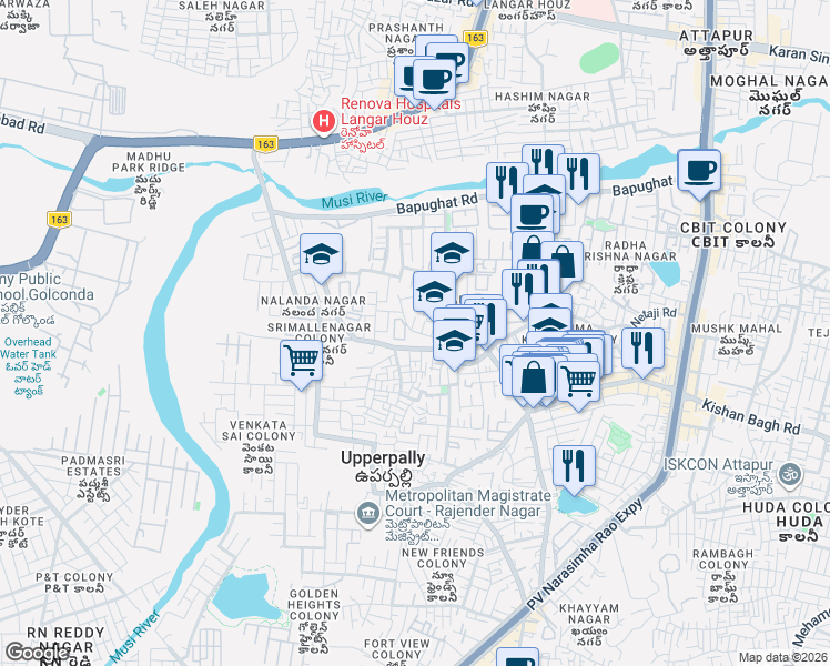 map of restaurants, bars, coffee shops, grocery stores, and more near Fort View Road in Hyderabad