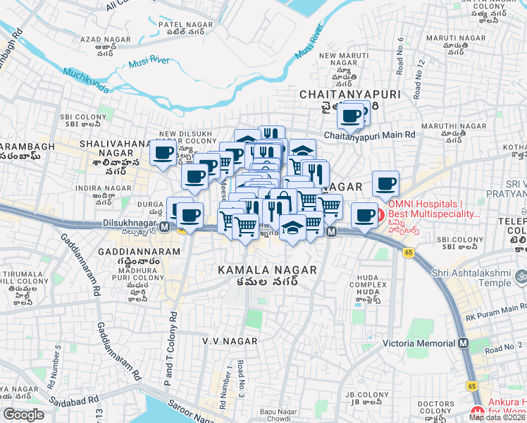 map of restaurants, bars, coffee shops, grocery stores, and more near in Hyderabad