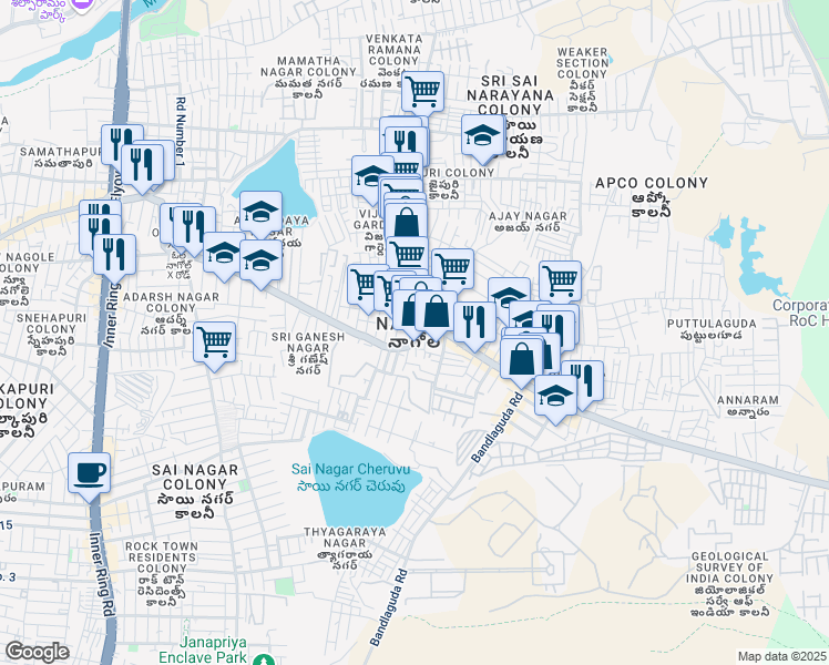 map of restaurants, bars, coffee shops, grocery stores, and more near in Hyderabad