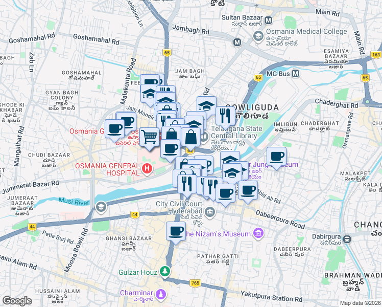 map of restaurants, bars, coffee shops, grocery stores, and more near National Highway 9 in Hyderabad