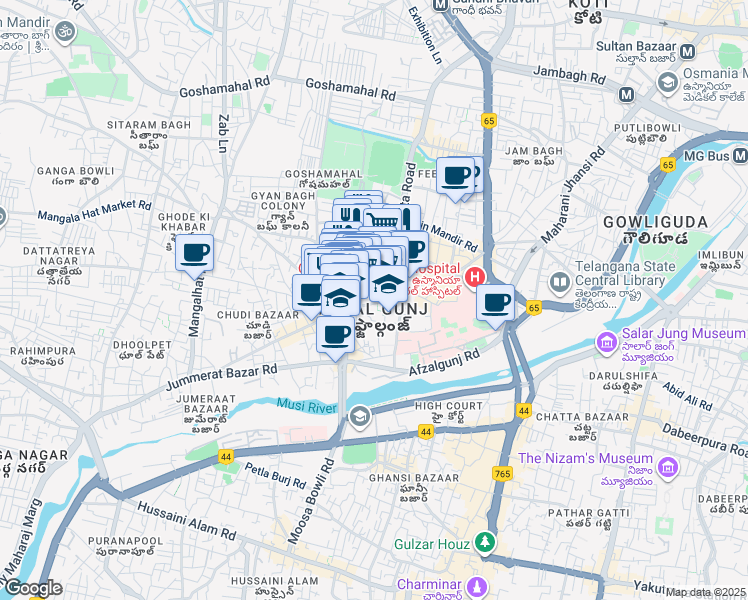 map of restaurants, bars, coffee shops, grocery stores, and more near in Hyderabad