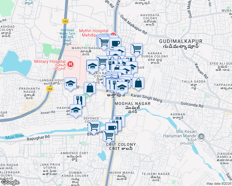 map of restaurants, bars, coffee shops, grocery stores, and more near in Hyderabad