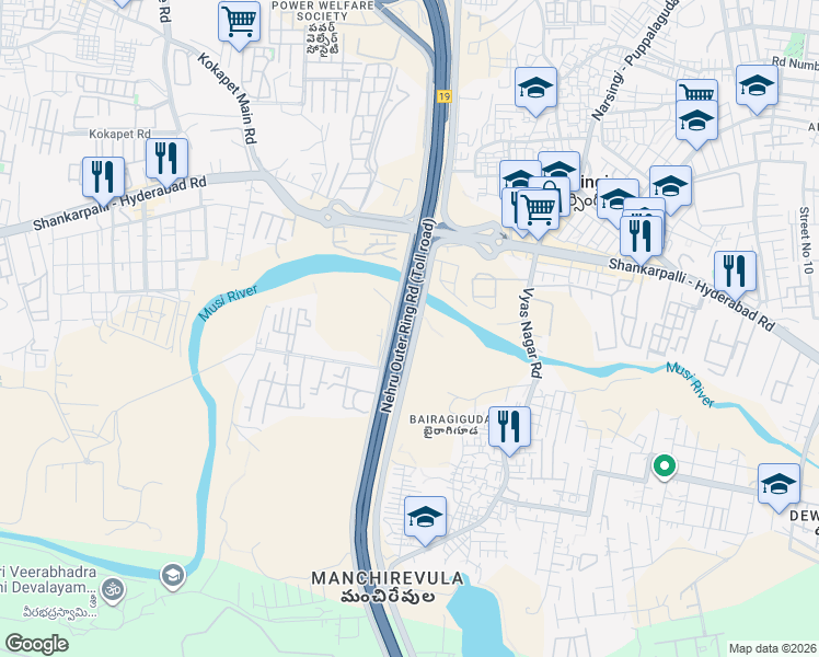 map of restaurants, bars, coffee shops, grocery stores, and more near in Hyderabad