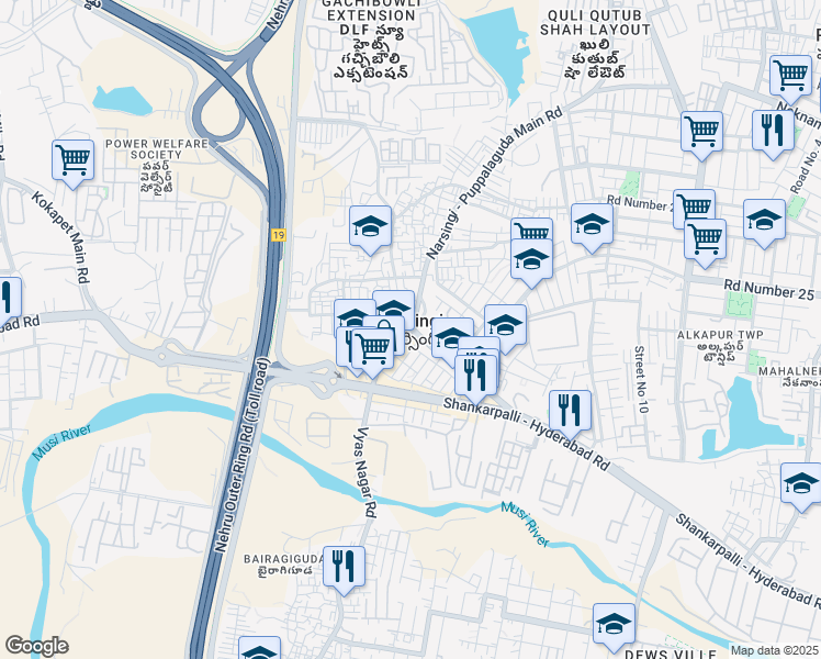 map of restaurants, bars, coffee shops, grocery stores, and more near in Hyderabad
