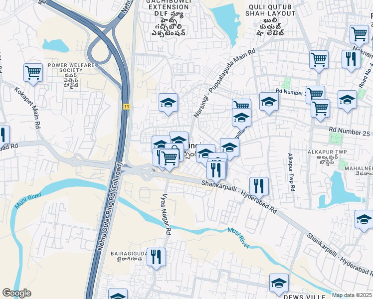 map of restaurants, bars, coffee shops, grocery stores, and more near in Hyderabad