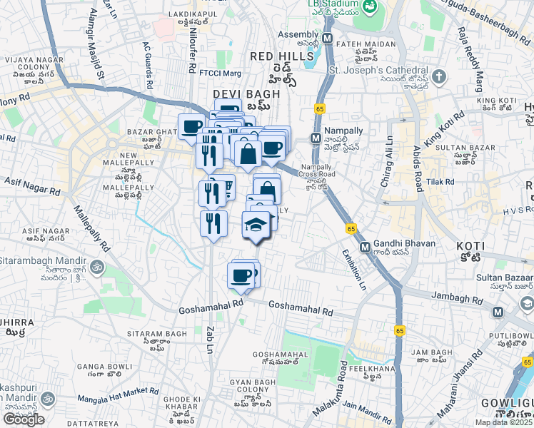 map of restaurants, bars, coffee shops, grocery stores, and more near in Hyderabad