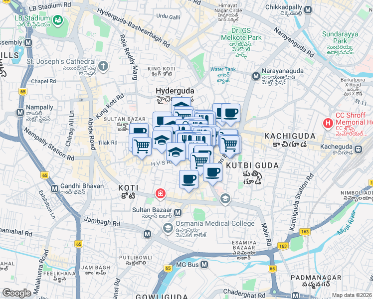 map of restaurants, bars, coffee shops, grocery stores, and more near in Hyderabad