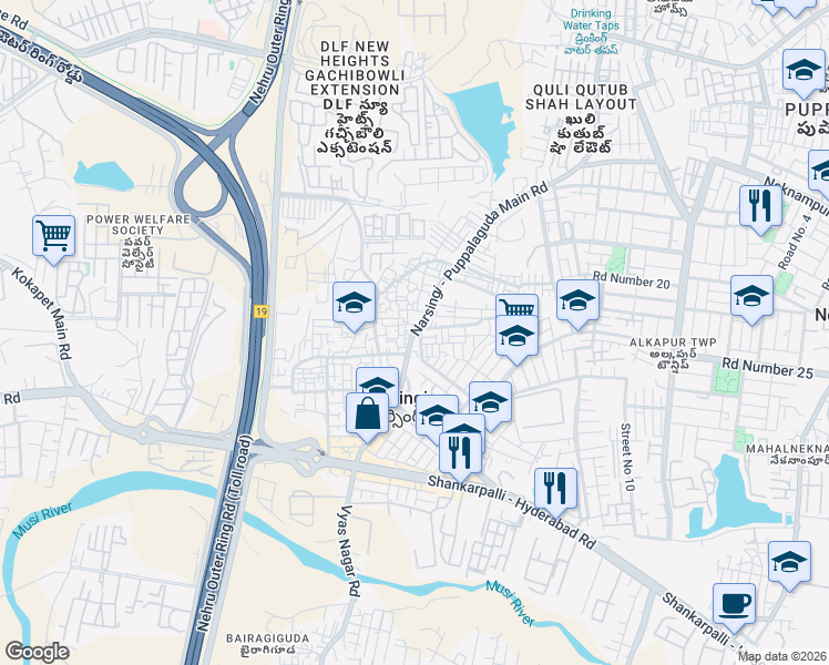 map of restaurants, bars, coffee shops, grocery stores, and more near in Hyderabad