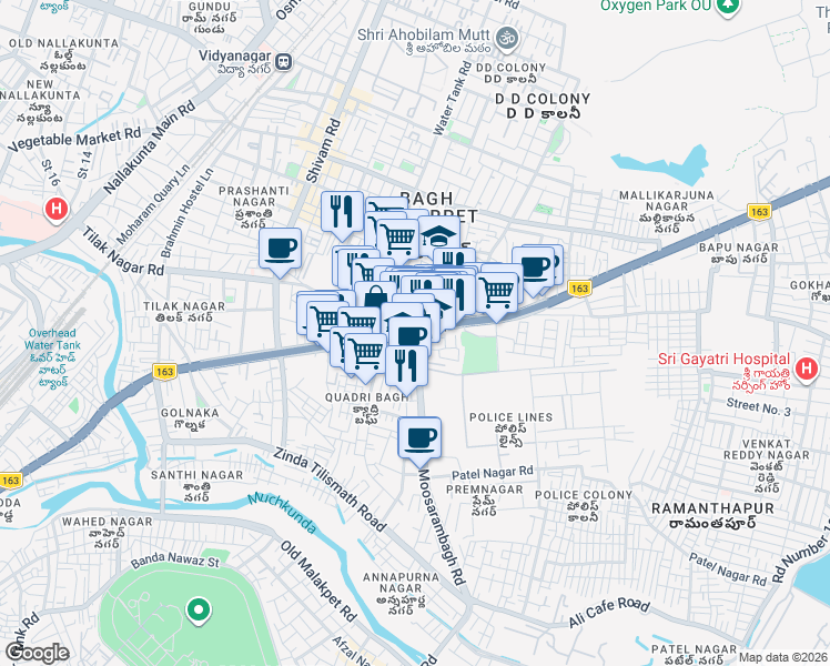 map of restaurants, bars, coffee shops, grocery stores, and more near in Hyderabad