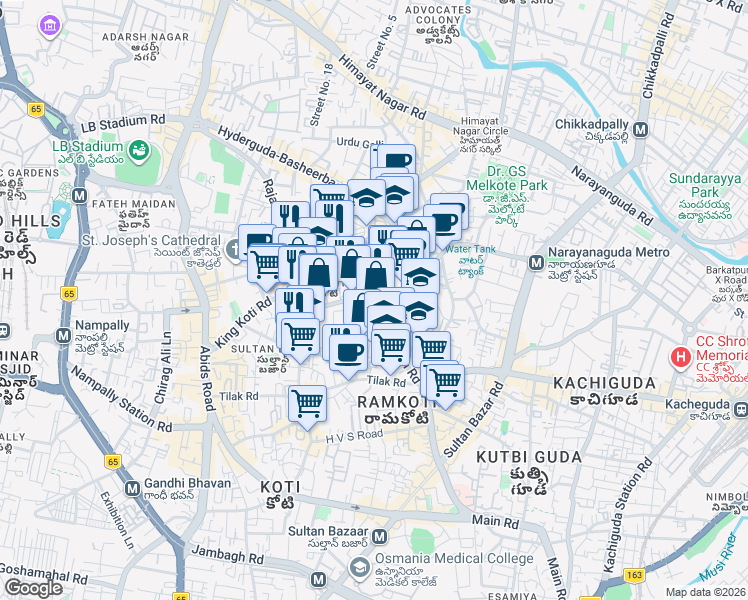 map of restaurants, bars, coffee shops, grocery stores, and more near in Hyderabad