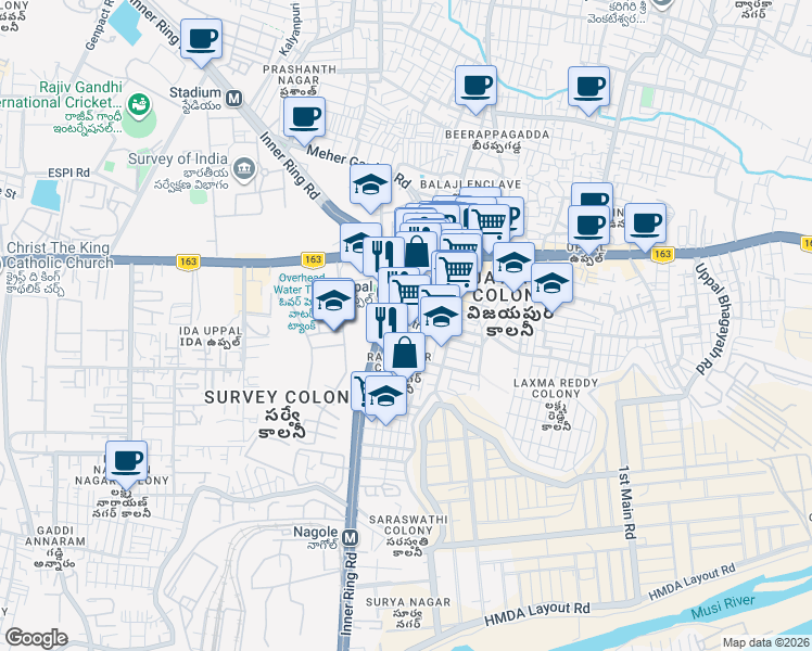 map of restaurants, bars, coffee shops, grocery stores, and more near in Hyderabad