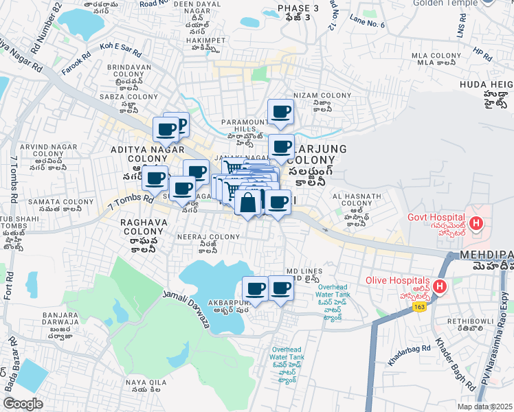map of restaurants, bars, coffee shops, grocery stores, and more near in Hyderabad
