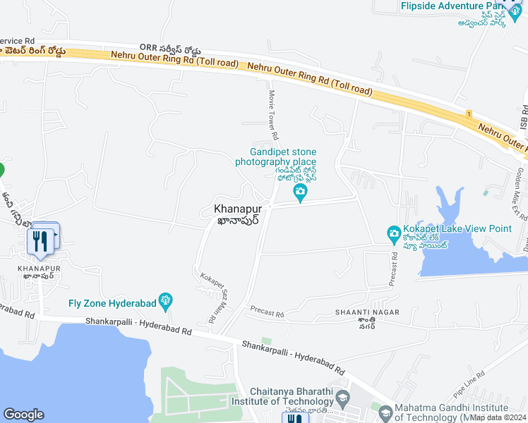 map of restaurants, bars, coffee shops, grocery stores, and more near Kokapet Sez Main Road in Khanapur