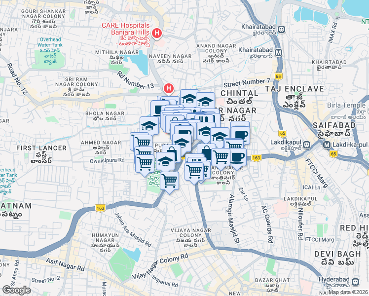 map of restaurants, bars, coffee shops, grocery stores, and more near in Hyderabad