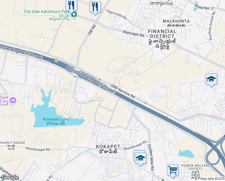 map of restaurants, bars, coffee shops, grocery stores, and more near Nehru Outer Ring Road in Nanakramguda
