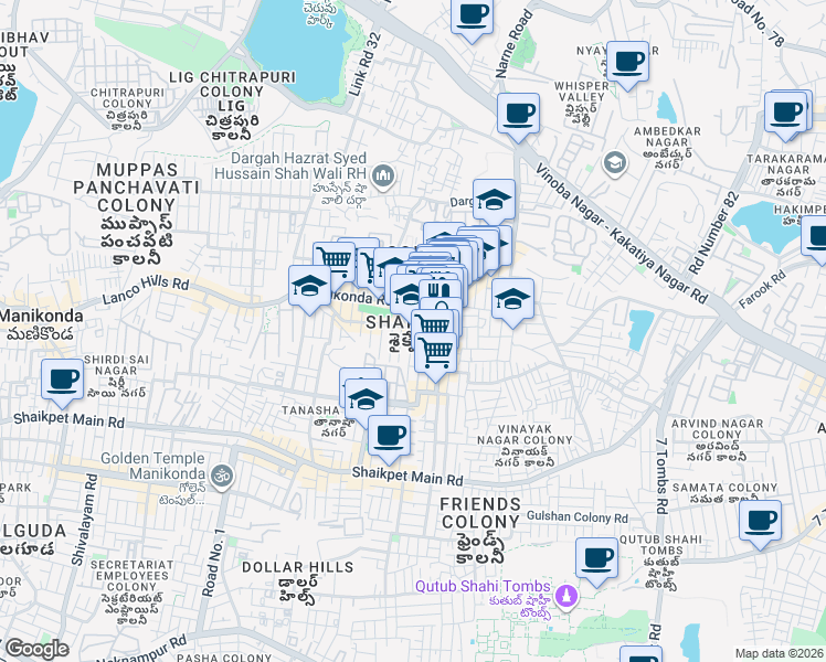 map of restaurants, bars, coffee shops, grocery stores, and more near in Hyderabad
