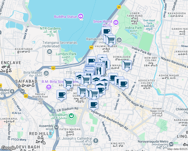 map of restaurants, bars, coffee shops, grocery stores, and more near in Hyderabad