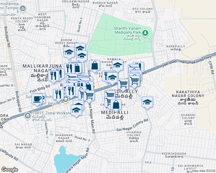 map of restaurants, bars, coffee shops, grocery stores, and more near Street Number 1 in Hyderabad