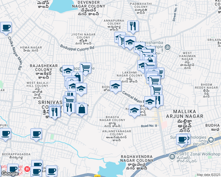 map of restaurants, bars, coffee shops, grocery stores, and more near in Hyderabad