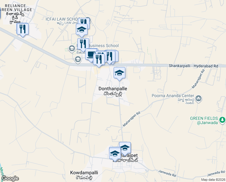 map of restaurants, bars, coffee shops, grocery stores, and more near in Dontanpally