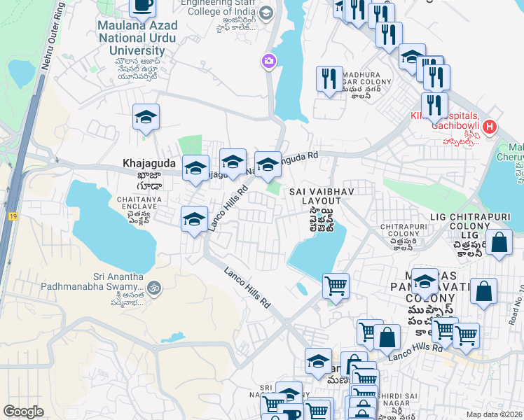 map of restaurants, bars, coffee shops, grocery stores, and more near in Hyderabad