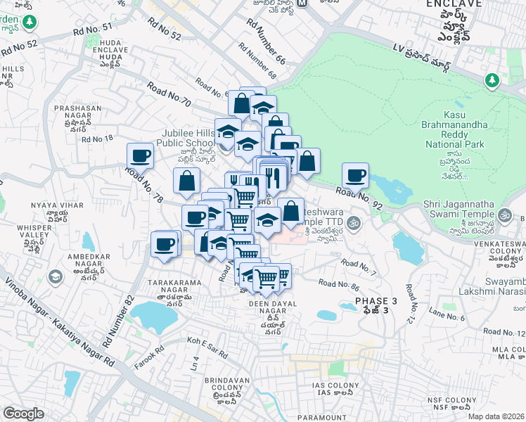 map of restaurants, bars, coffee shops, grocery stores, and more near in Hyderabad