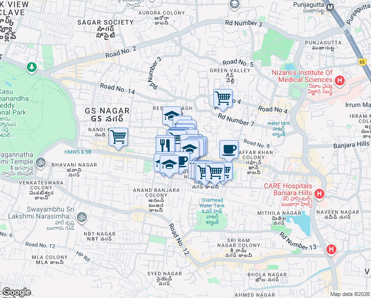 map of restaurants, bars, coffee shops, grocery stores, and more near in Hyderabad