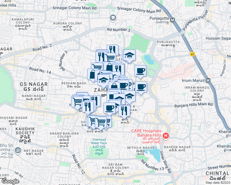 map of restaurants, bars, coffee shops, grocery stores, and more near in Hyderabad