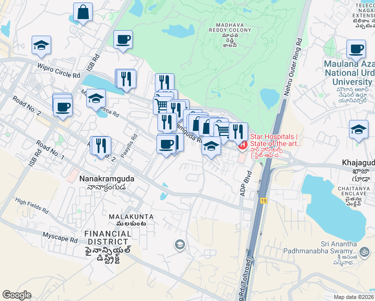map of restaurants, bars, coffee shops, grocery stores, and more near in Hyderabad