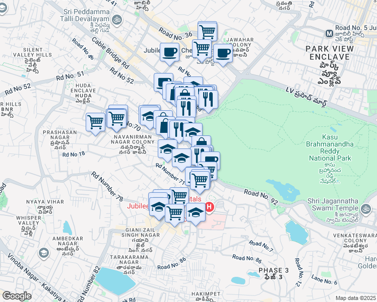 map of restaurants, bars, coffee shops, grocery stores, and more near in Hyderabad