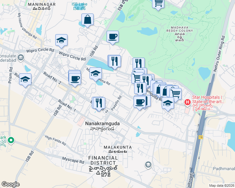 map of restaurants, bars, coffee shops, grocery stores, and more near in Hyderabad