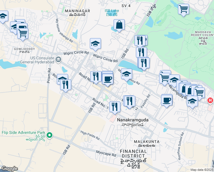 map of restaurants, bars, coffee shops, grocery stores, and more near Survey 115/1 ISB Road in Hyderabad