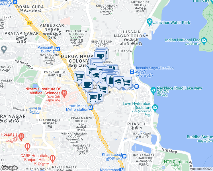 map of restaurants, bars, coffee shops, grocery stores, and more near in Hyderabad