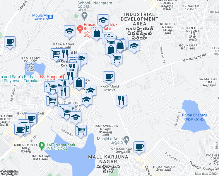 map of restaurants, bars, coffee shops, grocery stores, and more near in Secunderabad