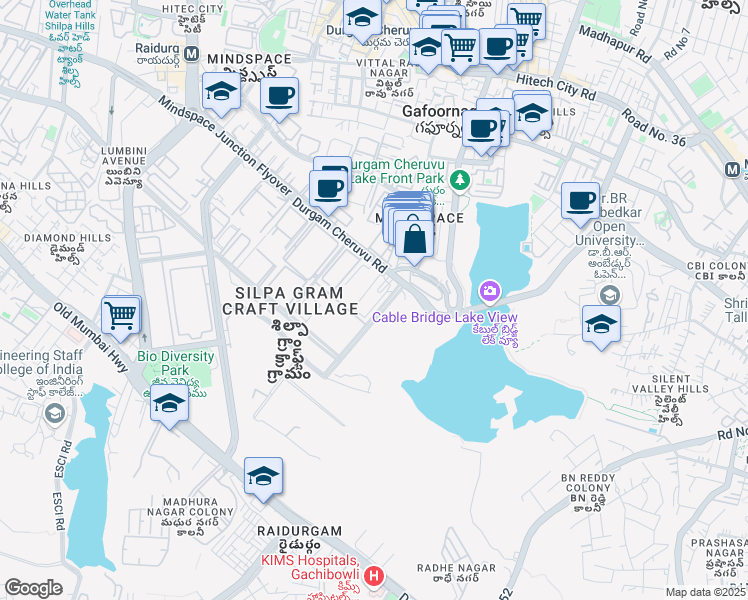 map of restaurants, bars, coffee shops, grocery stores, and more near Knowledge City Road in Hyderabad
