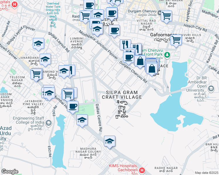 map of restaurants, bars, coffee shops, grocery stores, and more near Knowledge City Road in Hyderabad