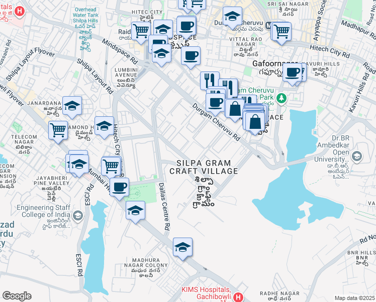 map of restaurants, bars, coffee shops, grocery stores, and more near 20 Inorbit Mall Road in Hyderabad