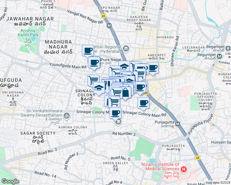 map of restaurants, bars, coffee shops, grocery stores, and more near in Hyderabad