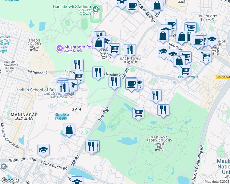 map of restaurants, bars, coffee shops, grocery stores, and more near 401 Main Road in Hyderabad