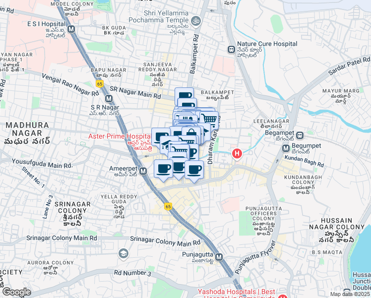 map of restaurants, bars, coffee shops, grocery stores, and more near in Hyderabad