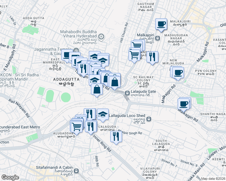 map of restaurants, bars, coffee shops, grocery stores, and more near in Hyderabad