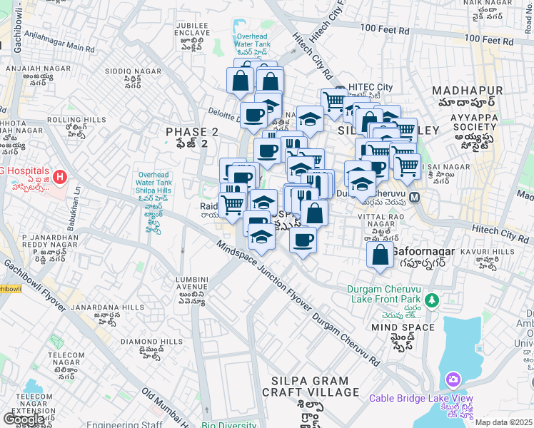map of restaurants, bars, coffee shops, grocery stores, and more near in Hyderabad