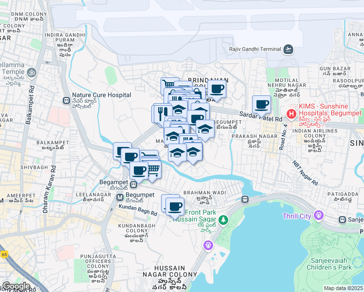 map of restaurants, bars, coffee shops, grocery stores, and more near Mayuri Marg in Hyderabad