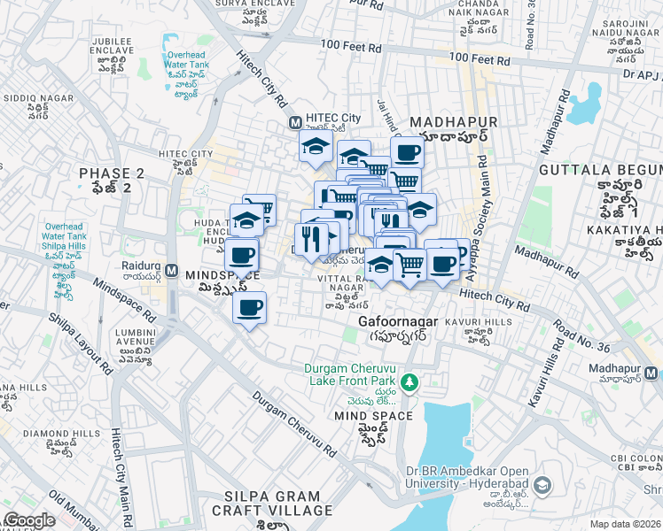 map of restaurants, bars, coffee shops, grocery stores, and more near in Hyderabad