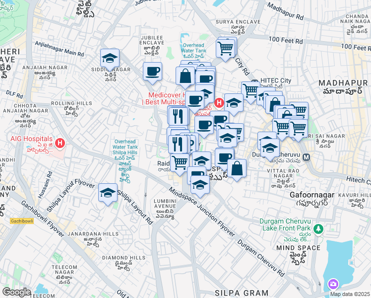 map of restaurants, bars, coffee shops, grocery stores, and more near in Hyderabad