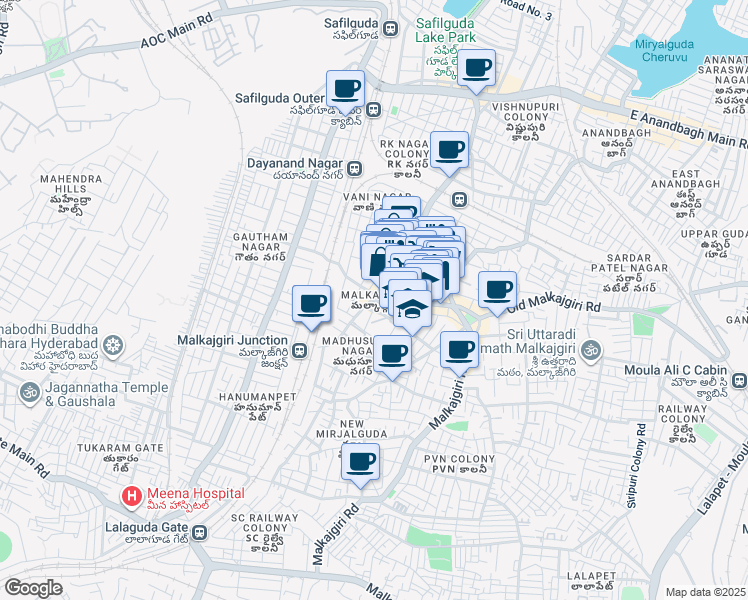 map of restaurants, bars, coffee shops, grocery stores, and more near in Secunderabad