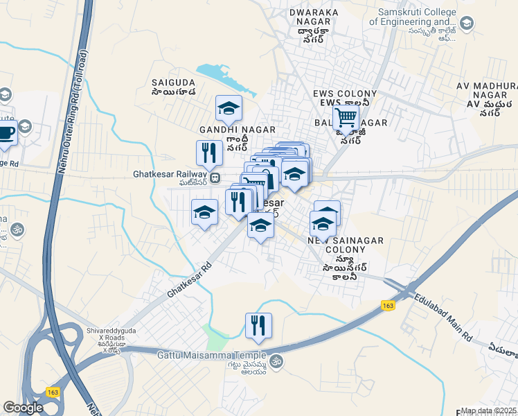 map of restaurants, bars, coffee shops, grocery stores, and more near in Ghatkesar